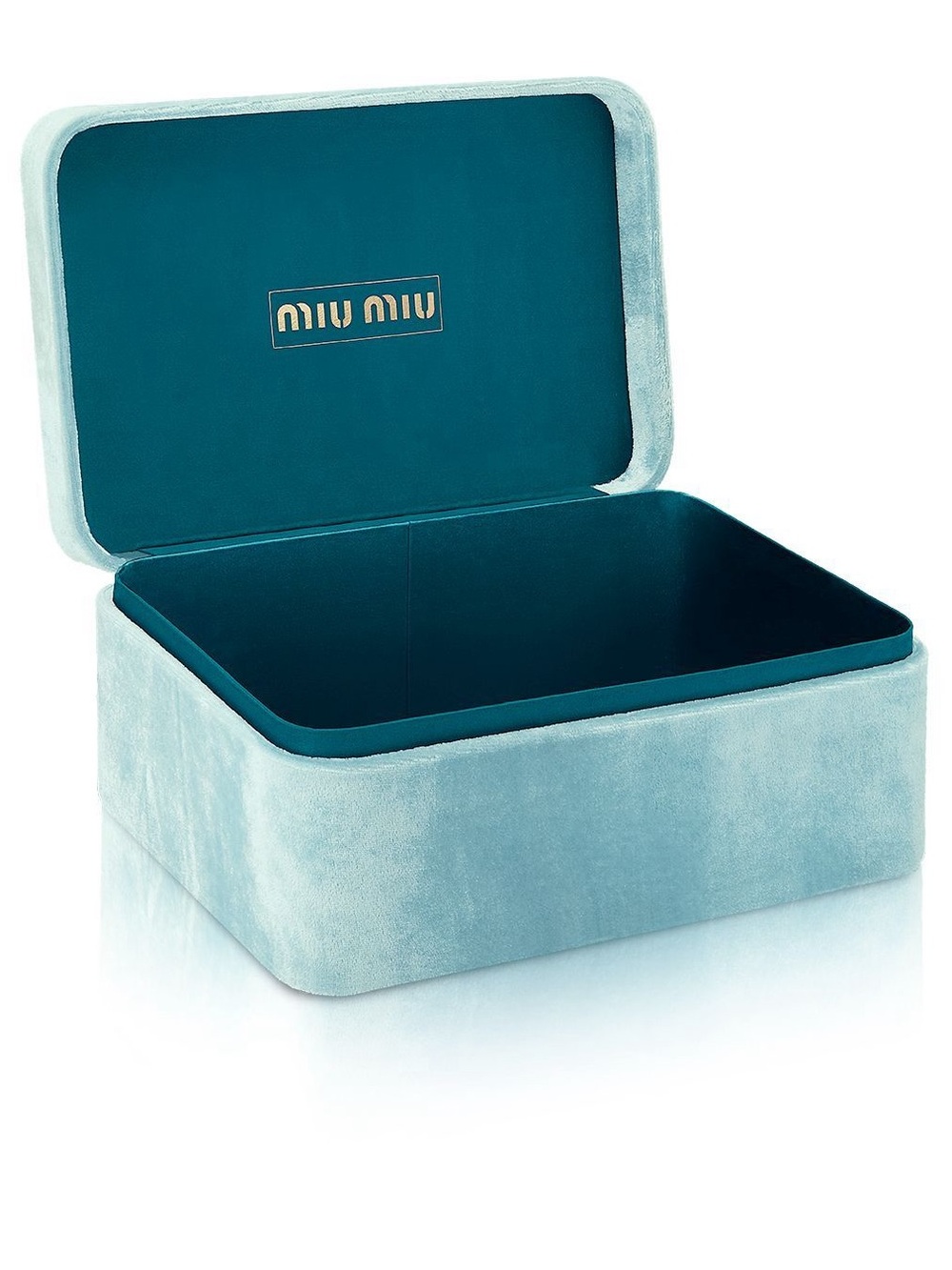 MIU MIU Aqua Velvet Jewelry and Keepsake Storage Box LOGO